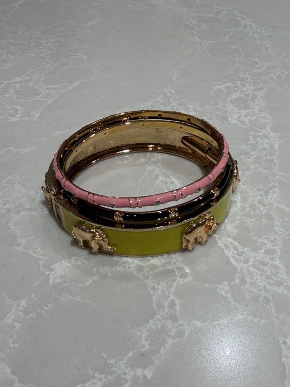 Set of 3 Bangle Bracelets in Pink, Black, and  Yellow